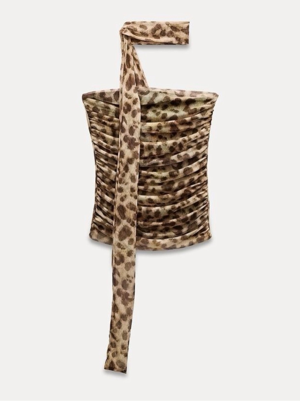 ZARA viral Leopard Print Ruched Strapless Tube Top with Tie
